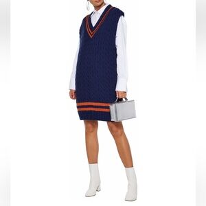 Nouveaux Navy and Red Cable Knit Sweater Dress